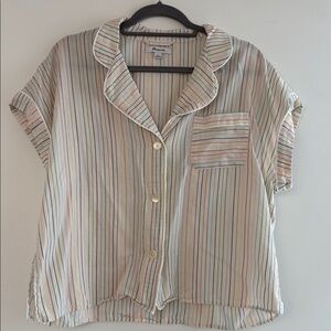 Madewell Classic PJ Style Cotton Rainbow Stripe Blouse L EUC